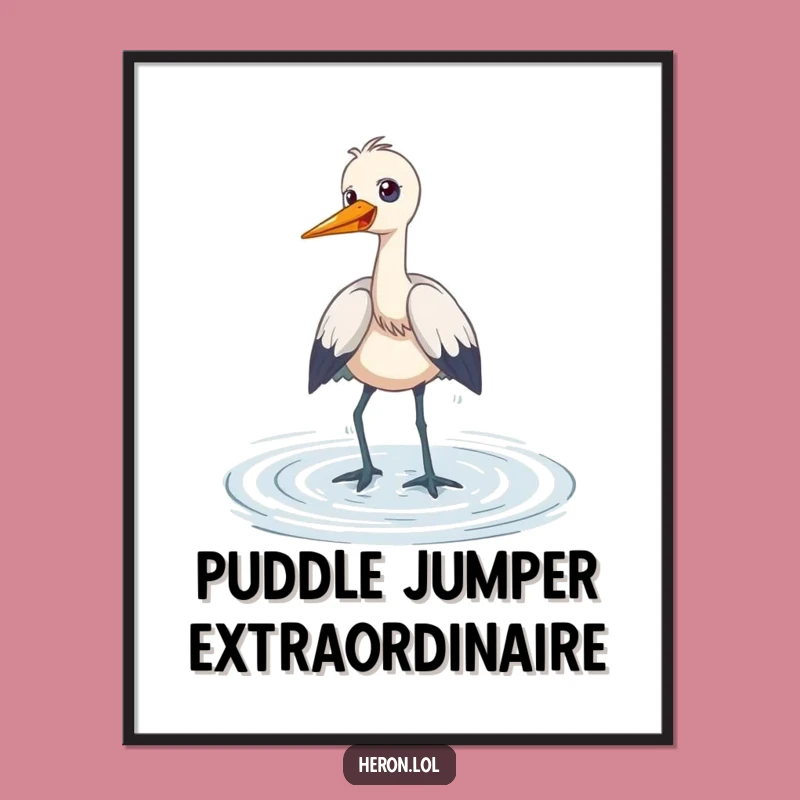 Funny Heron Digital Art: Wading Joy, Playful Giggle Print