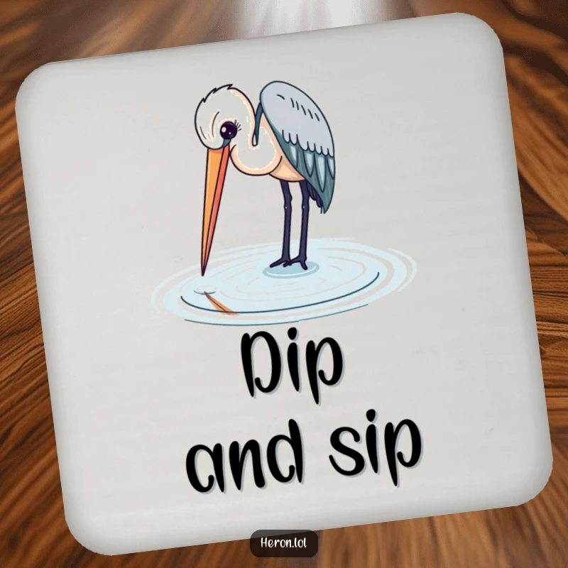 Heron bird gracefully dipping into the water, a beautiful and protective coaster for drinks.