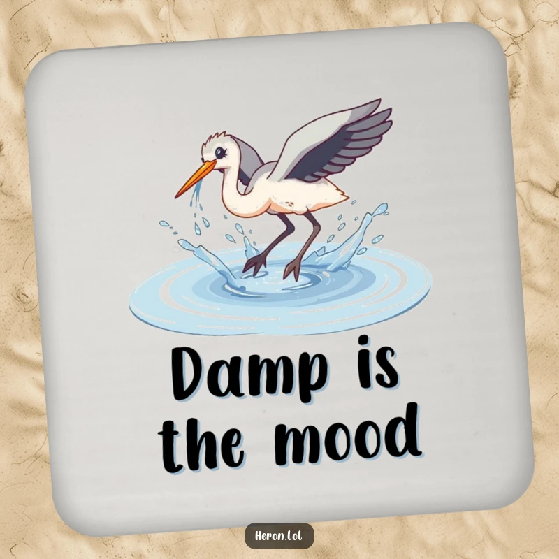 Funny Clumsy Dive Heron Coasters: A heron performs a clumsy dive into a puddle, spraying water.