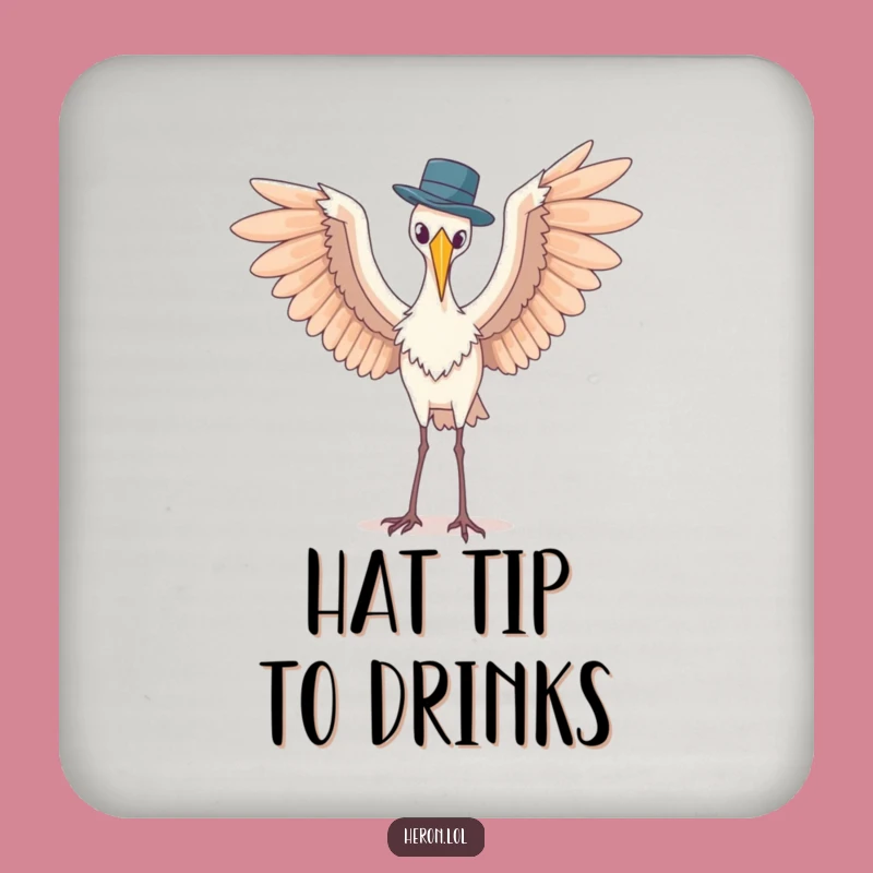 Funny Heron Coaster: Hat Protection - Quirky Bird Drink Gift