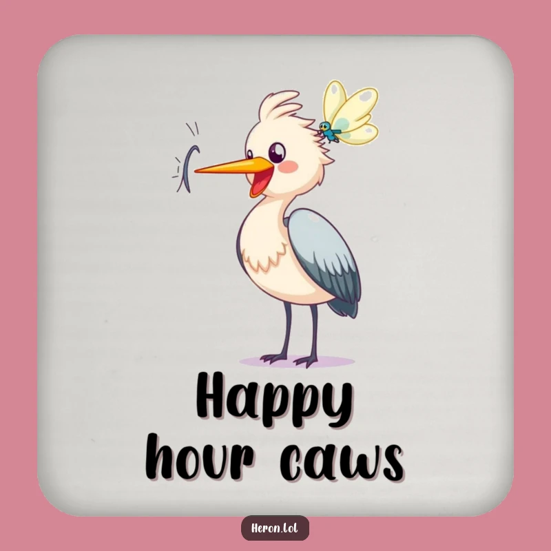 Funny Heron Coaster Set - Dragonfly Chase Protection, Joyful Table Decor, Unique Gift