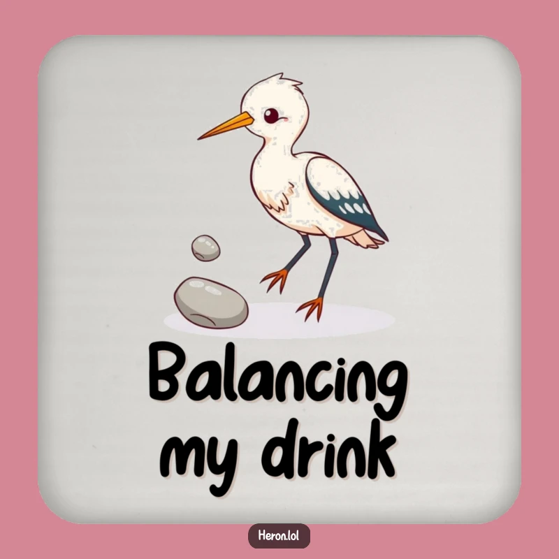 Funny Heron Juggling Pebbles Coaster: Bird Talent & Table Protection!