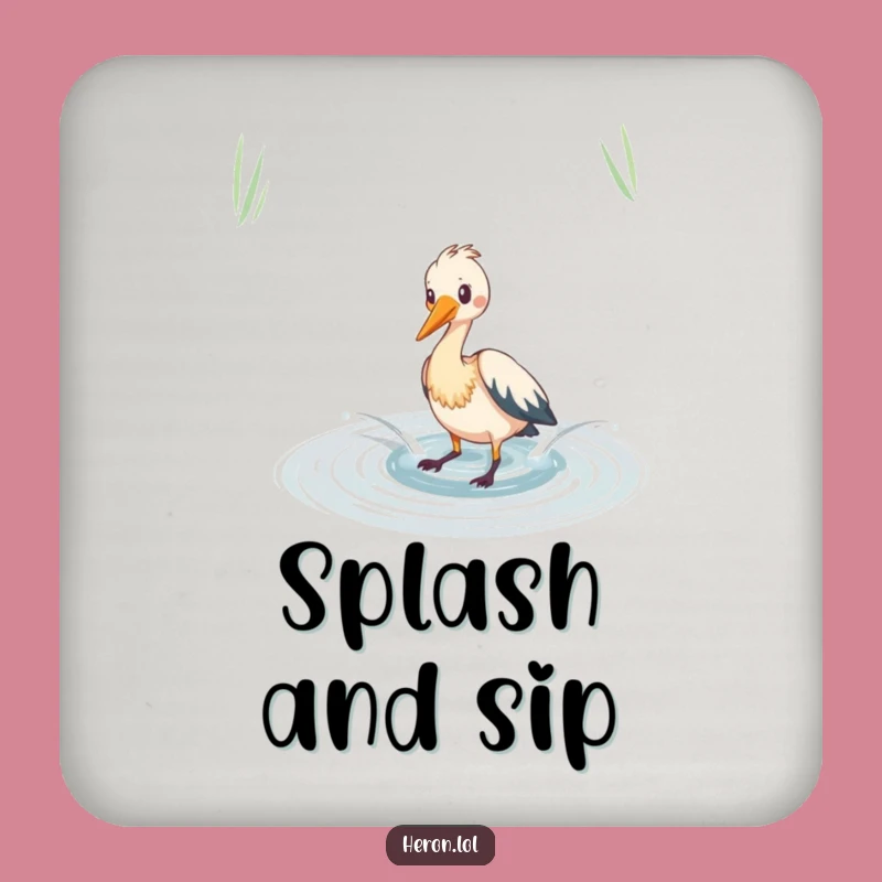 Funny Heron Splashing Coaster: Playful Pond Art