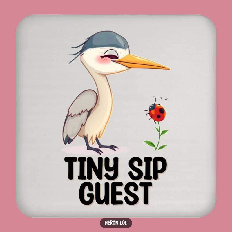 Funny Smiling Heron Coasters (Set of 4): Ladybug Friend, Humorous Table Protection