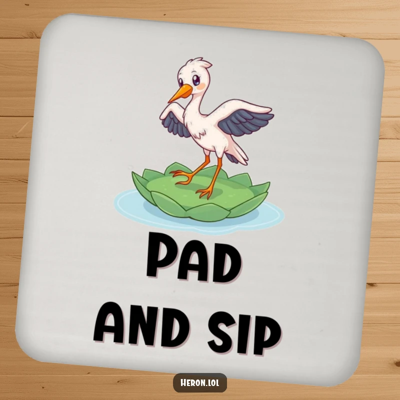 Funny Heron Coaster: Delighted bird gracefully lands on a lily pad, adding natural elegance and humor to surfaces.