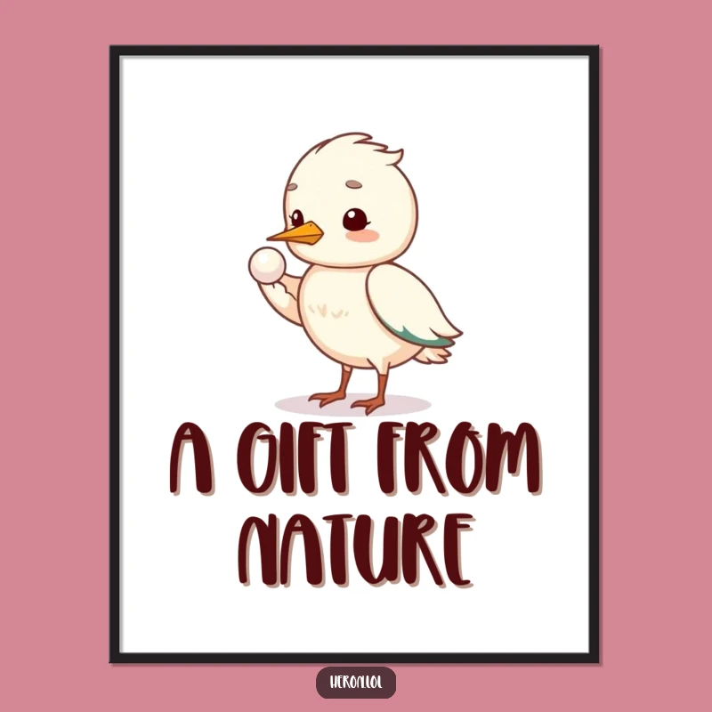 Funny Shy Heron Pearl Poster: Gentle Art for Walls