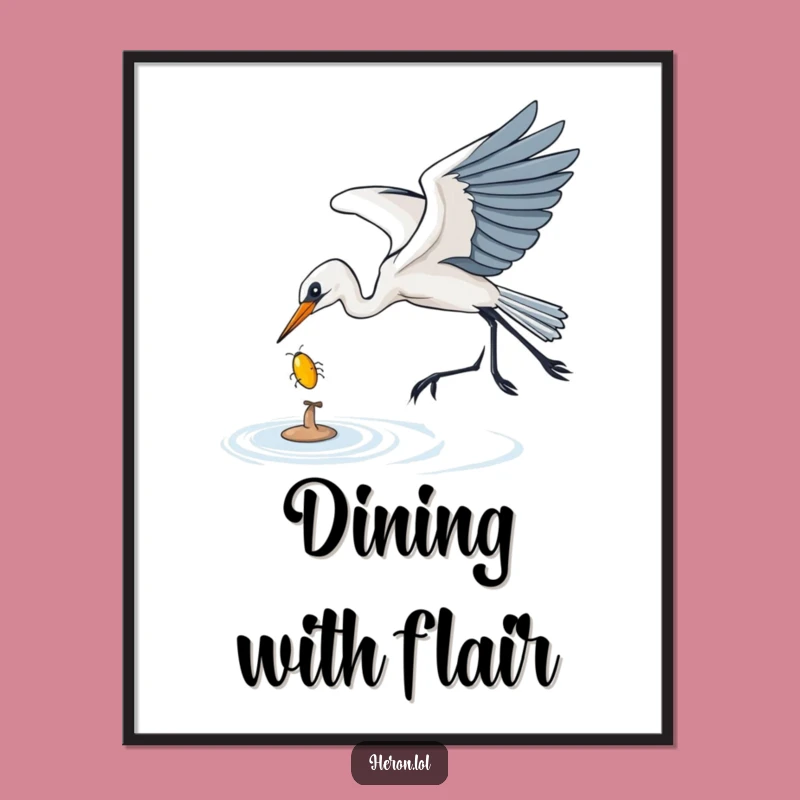 Funny Heron Poster: Bug Catching Art, Wall Decor, Humorous Gift