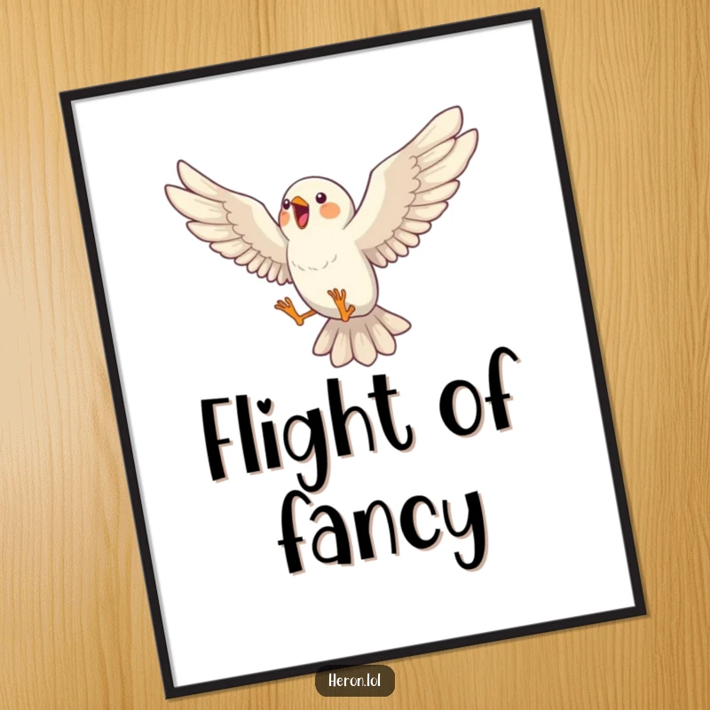 Funny poster art of a bird leaping dynamically mid-song, wings spread wide in a moment of pure auditory bliss and visual energy.