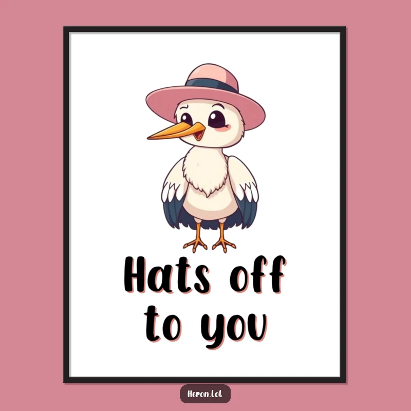 Funny Giggling Heron Floppy Hat Poster: Cheerful Bird Art, Ideal Funny Gift!