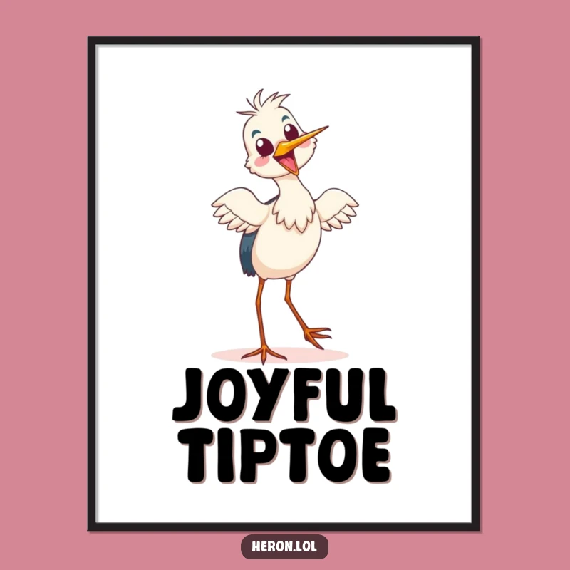 Funny Heron Dance Poster, Whimsical Bird Art Print, Home Decor Gift