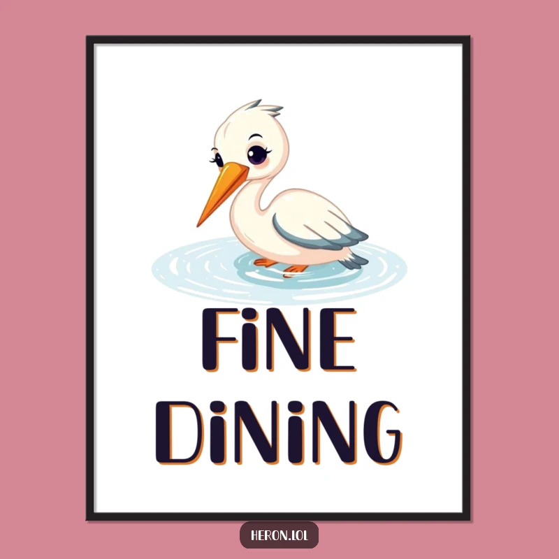 Funny Heron Poster: Joyful Fishing Art - Serene Wall Decor Gift