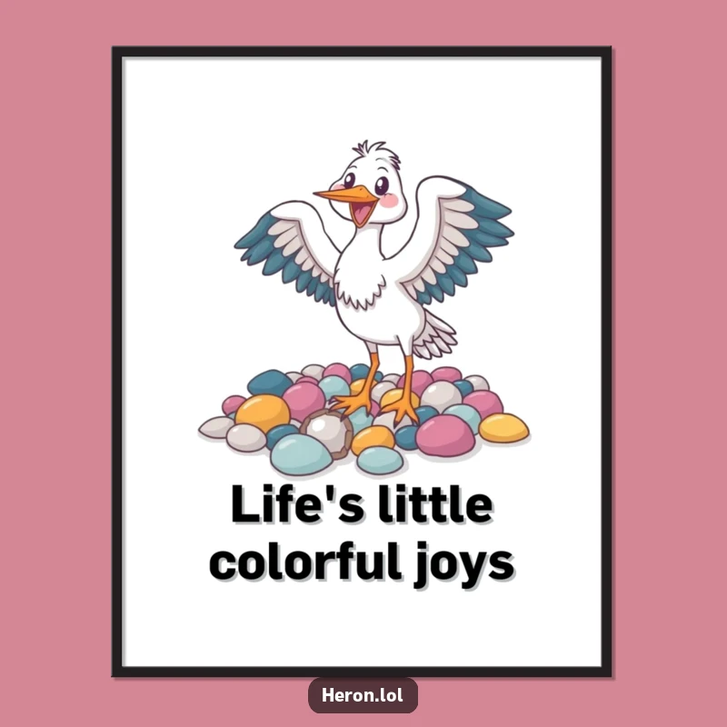 Funny Joyful Heron Bird Poster - Vibrant Wall Art Gift