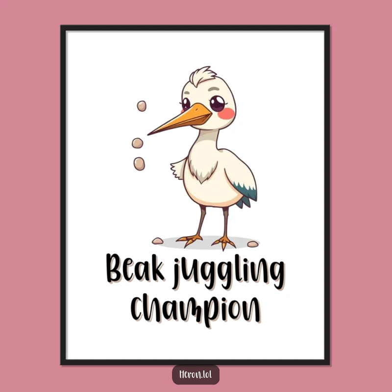 Funny Kawaii Heron Juggling Poster - Cute & Comical Wall Art