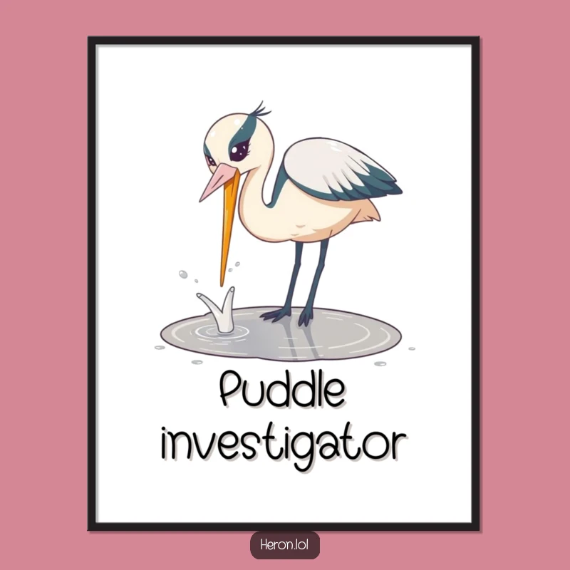 Funny Playful Heron Poster: Bird Dips Beak, Humorous Wall Art Decor