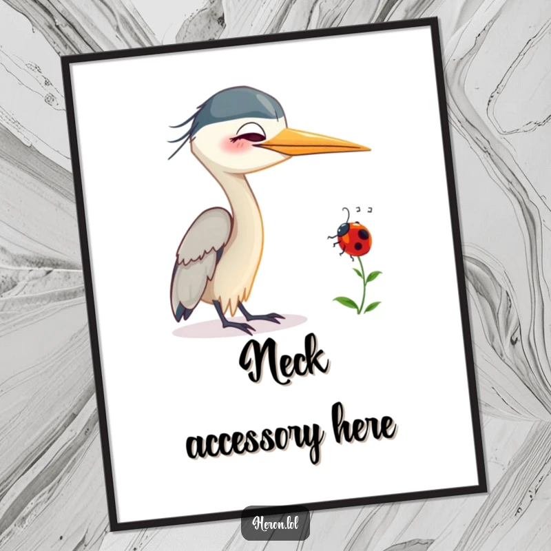 Funny Smiling Heron Poster: Smiling heron bird with a ladybug on its neck, embodying a humorous and heartwarming connection.