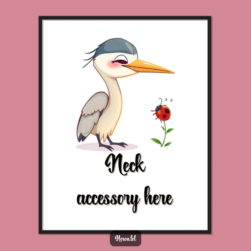 Funny Smiling Heron Poster: Ladybug Friend, Humorous Wall Art Decor