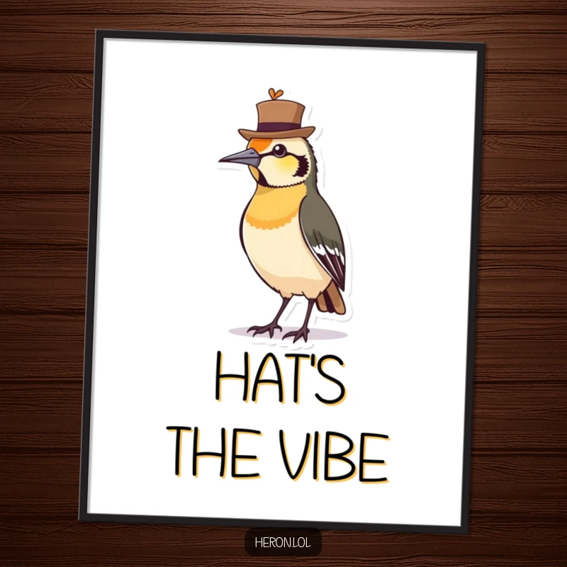 Funny Poster of a proud bird standing tall in a tiny, jaunty hat, adding a sophisticated yet humorous element to wall art.