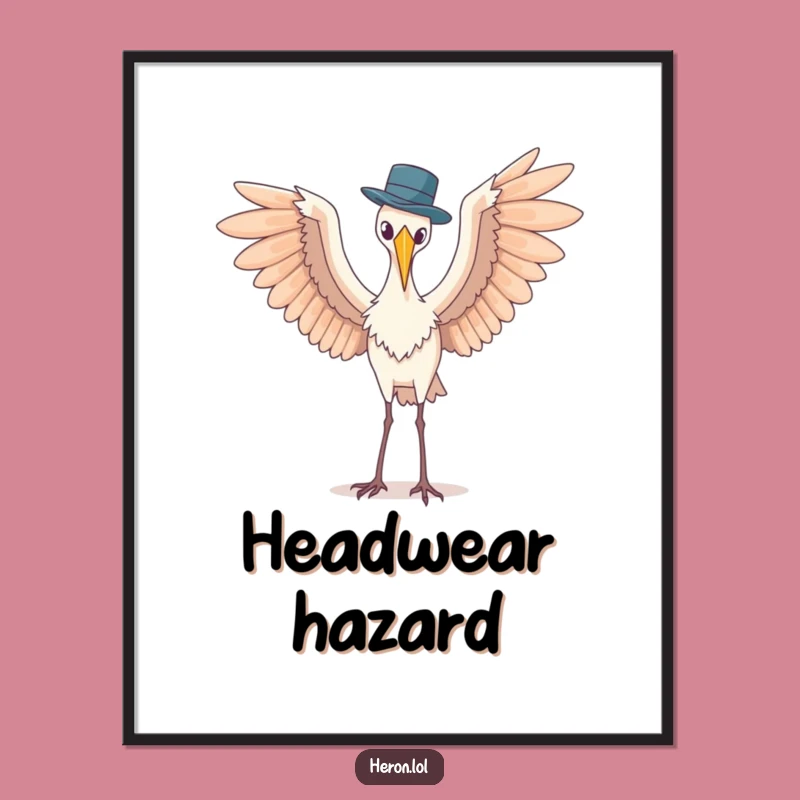 Funny Heron Poster: Hat Balance Art - Whimsical Wall Decor Gift