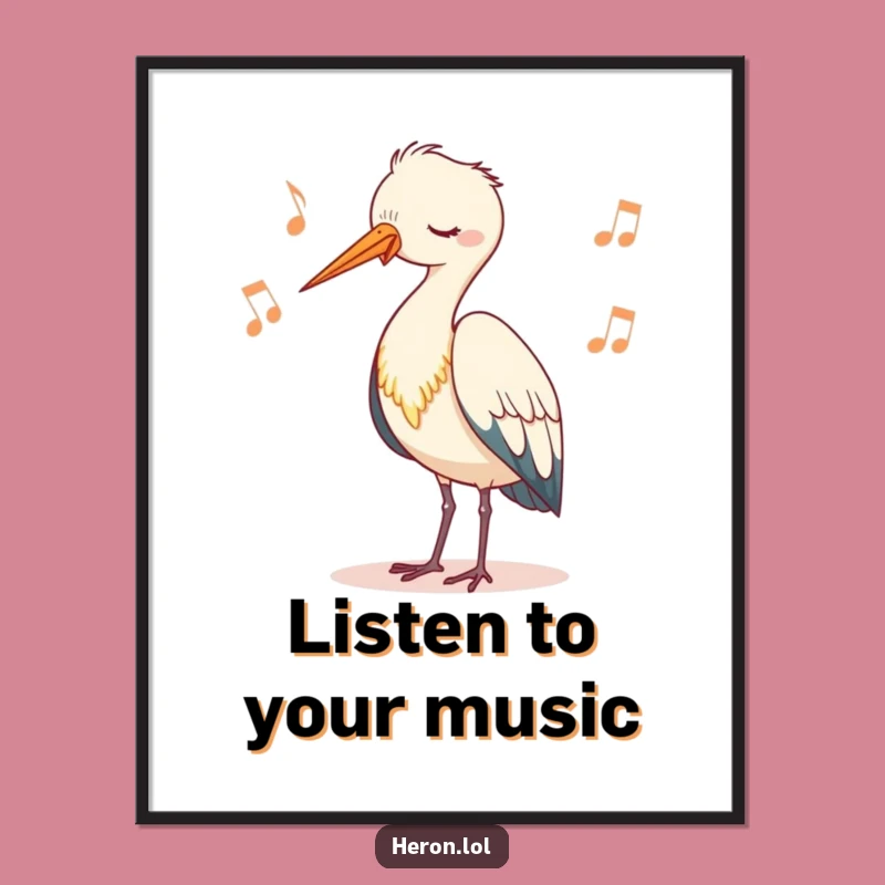Funny Cute Heron Bobbing Poster - Whimsical Nature Art Gift