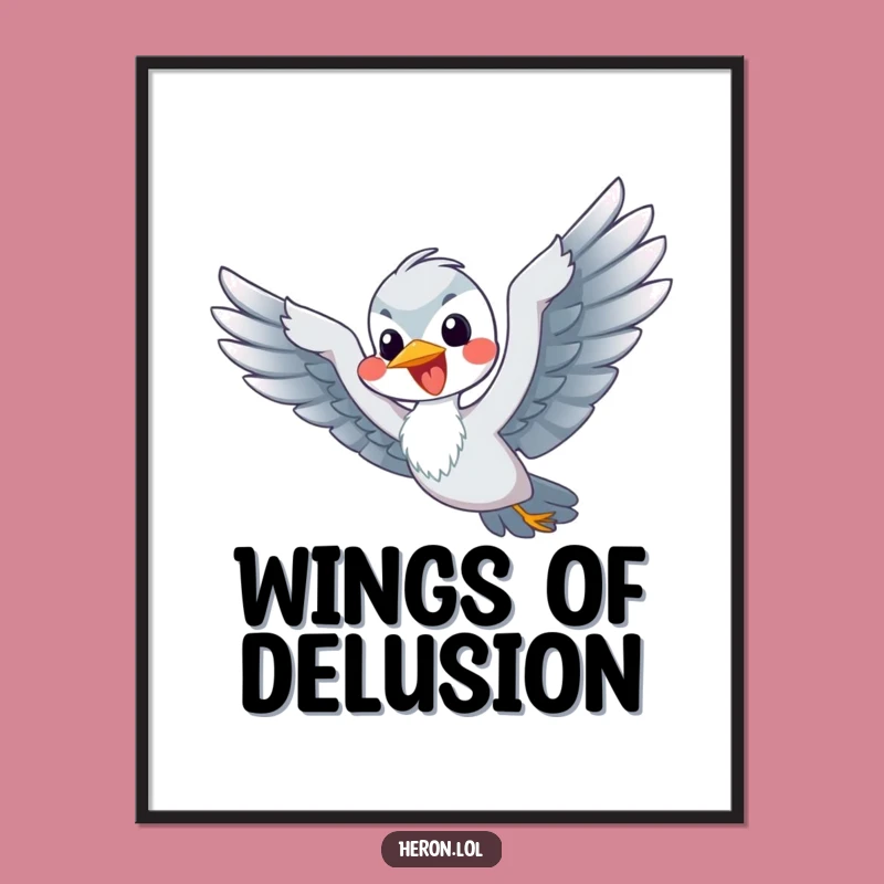 Funny Flying Heron Poster: Joyful Bird Art - Framed & Funny Gift!