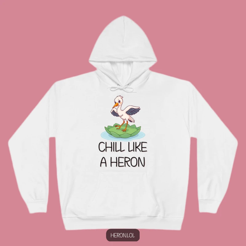 Cozy Funny Heron Hoodie: Delighted Bird's Graceful Landing, Warm & Hilarious Gift