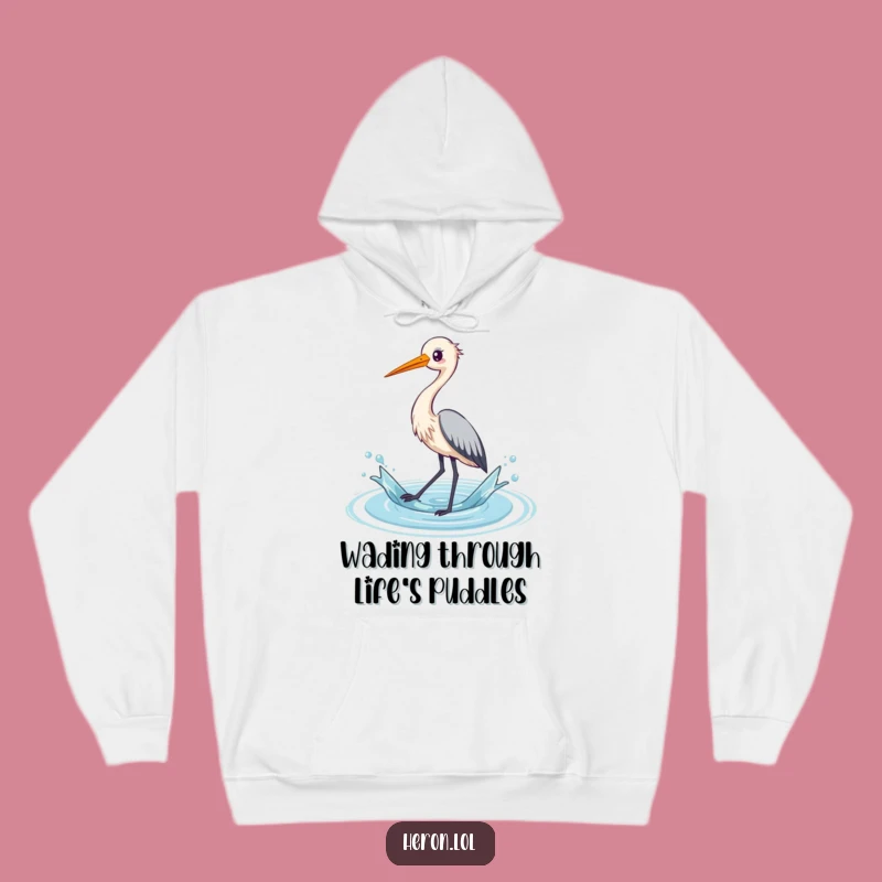 Cozy Funny Heron Hoodie: Kawaii Bird Splashing Water, Warm & Whimsical Gift