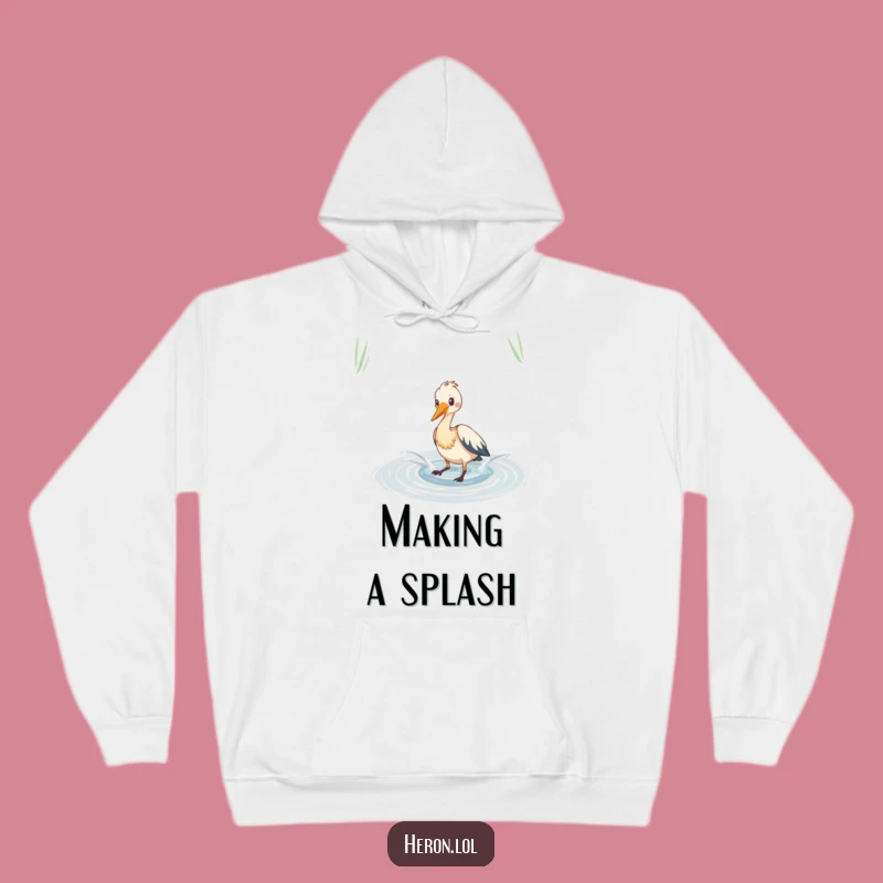 Cozy Funny Heron Hoodie: Playful Pond Splashing Comfort