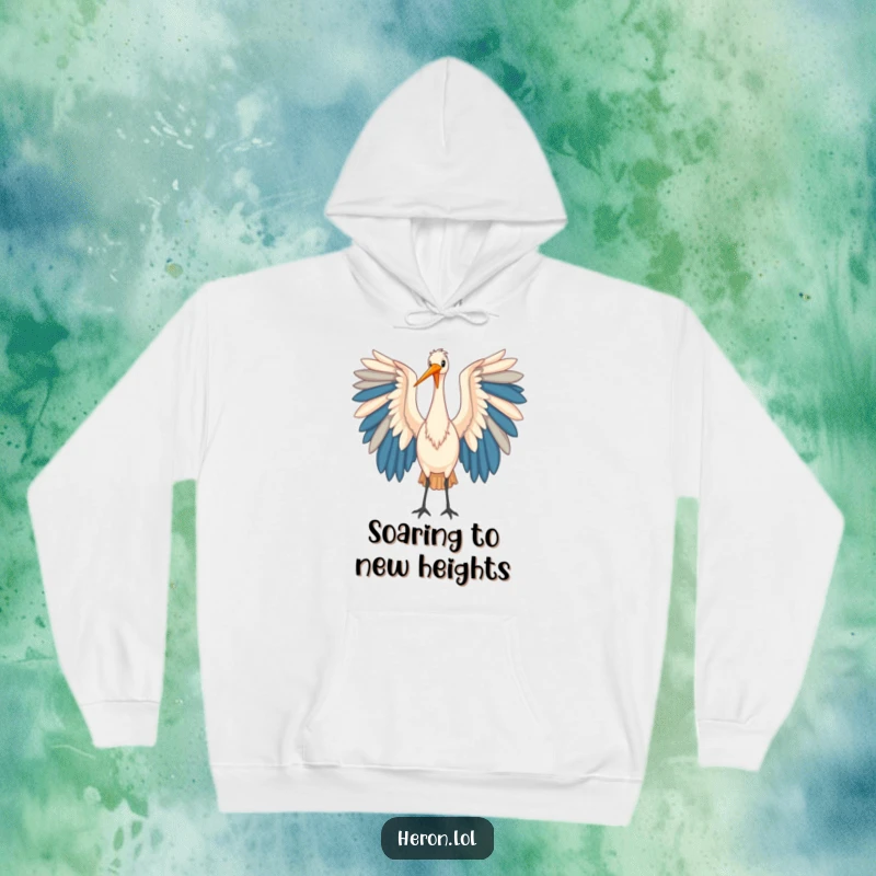 Funny Heron Hoodie: A beautiful heron bird displays its large, colorful wings with grace, offering cozy comfort and artistic flair.
