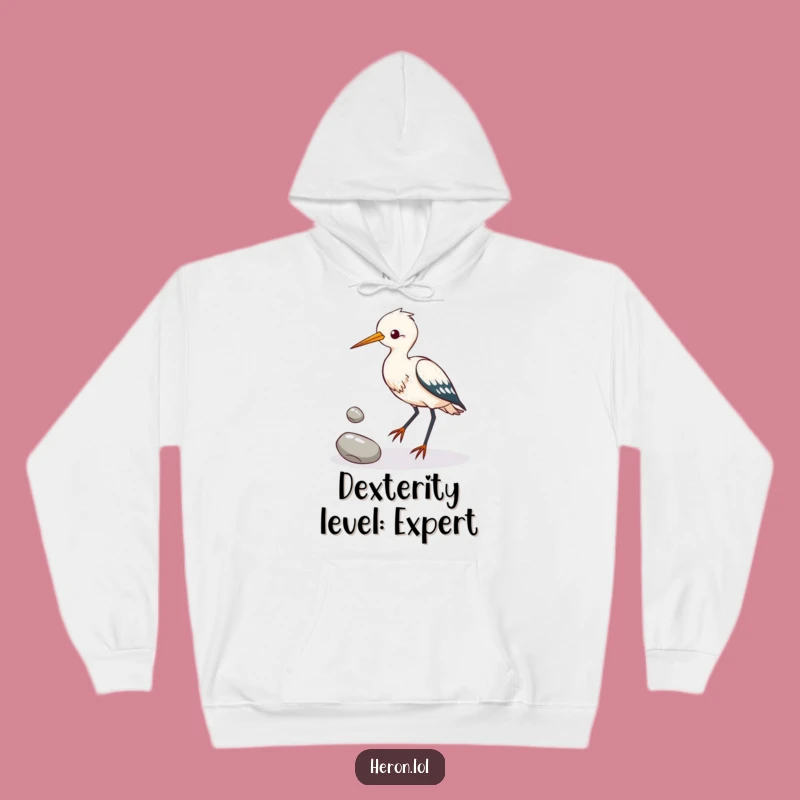 Funny Heron Juggling Pebbles Hoodie: Cozy Bird Humor, Perfect Funny Gift!