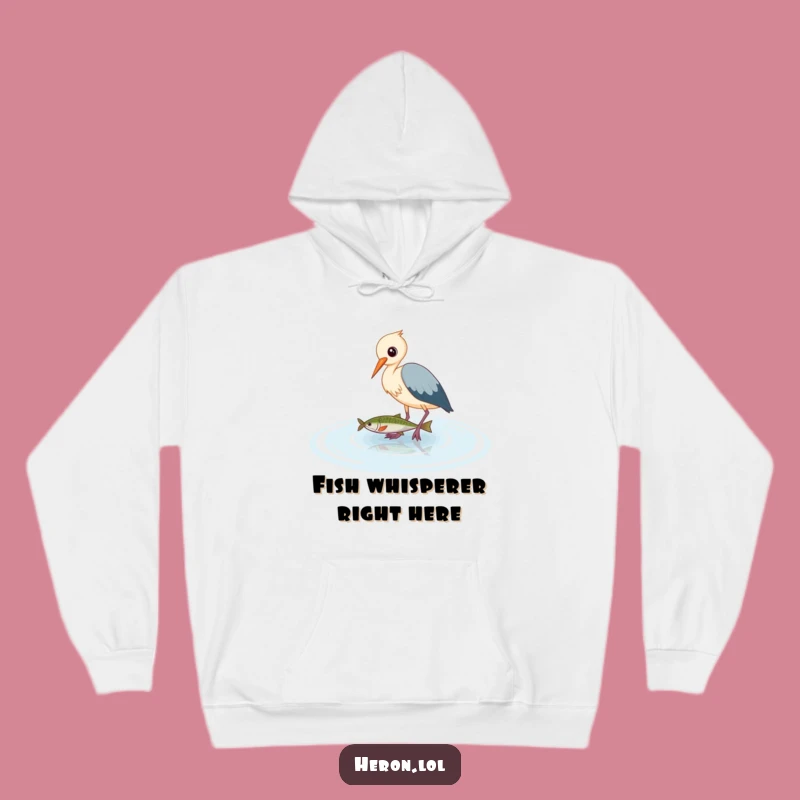 Cozy Funny Heron Hoodie: Cute Bird Wades for Fish, Warm & Humorous Gift