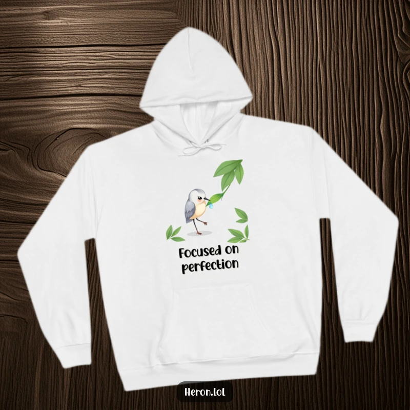 Funny Heron Hoodie: A comfortable hoodie featuring a heron delicately pecking a dewdrop, perfect for serene moments outdoors.