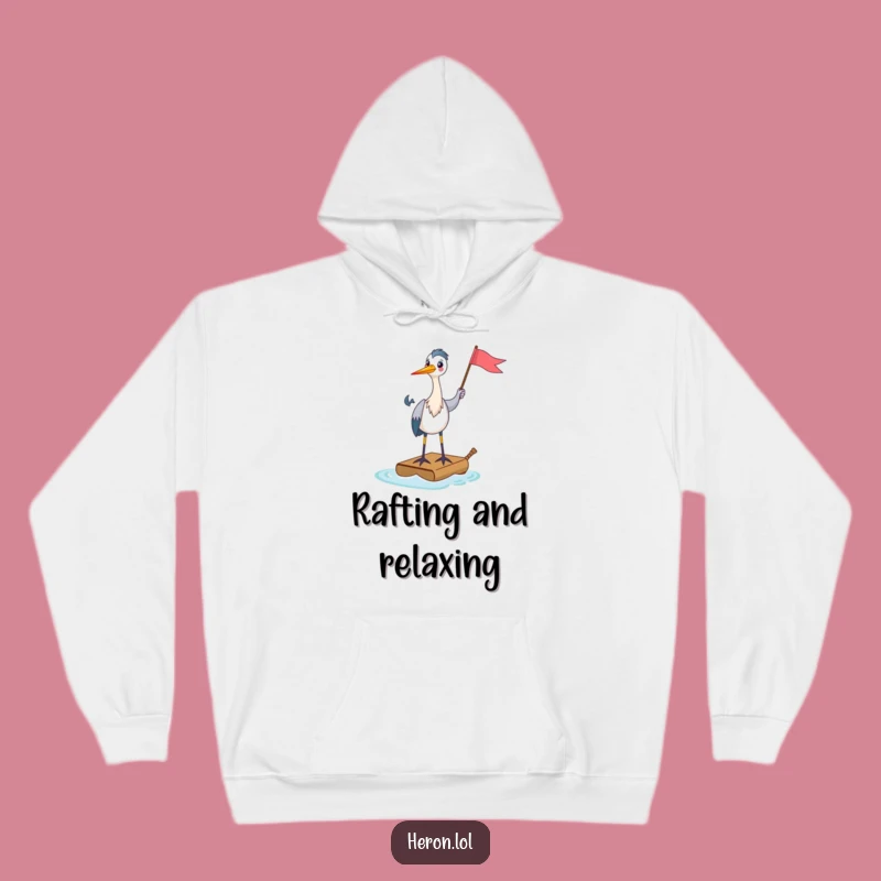 Funny Heron Raft Hoodie: Happy Explorer, Cozy Flag Holder, Gift