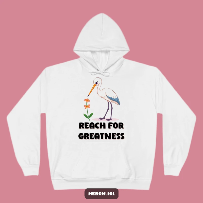 Funny Kawaii Heron Hoodie: Cozy Bird Reaching Flower, Ultimate Humorous Gift