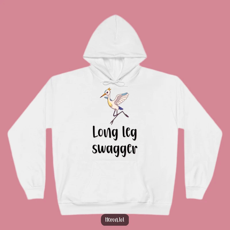 Funny Heron Hoodie: Long Legs' Epic Leap, Cozy Warmth, Unique Humorous Gift