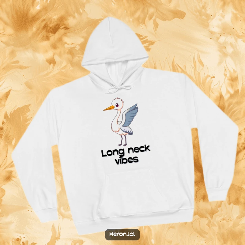 Funny Kawaii Heron Hoodie featuring an adorable heron with a long neck, looping playfully in the air, offering warmth and charm.