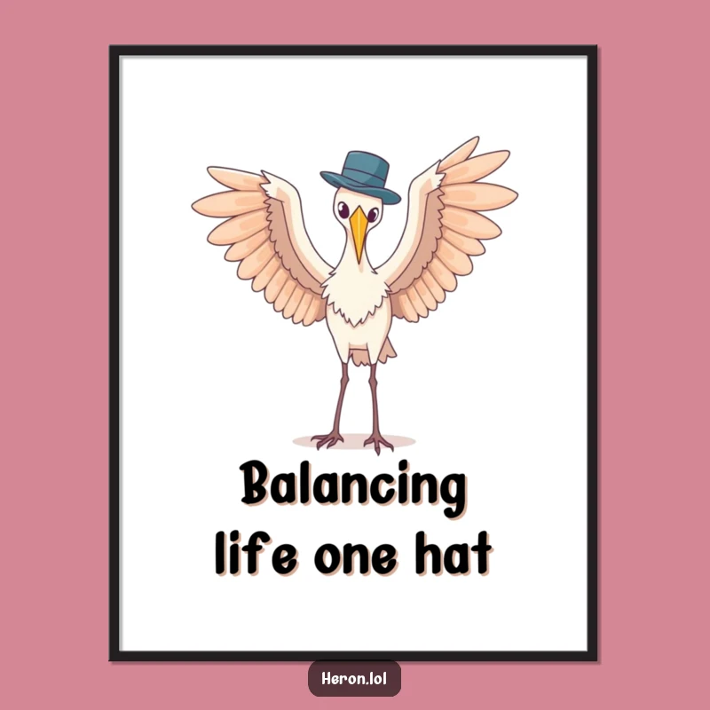 Funny Free Printable Wall Art: Hat-Balancing Heron, Quirky Downloadable Decor