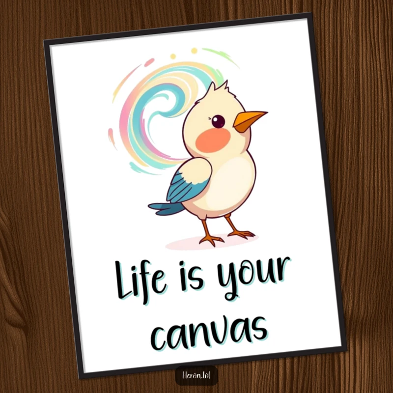 Funny Free Printable Wall Art: A bird uses its beak to paint a vibrant, swirling pattern in the air, bringing imagination to life.