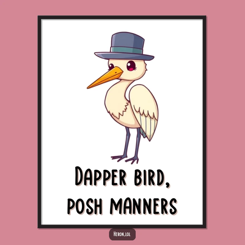 Free Printable Wall Art: Funny Heron with Hat - Quirky Downloadable Art