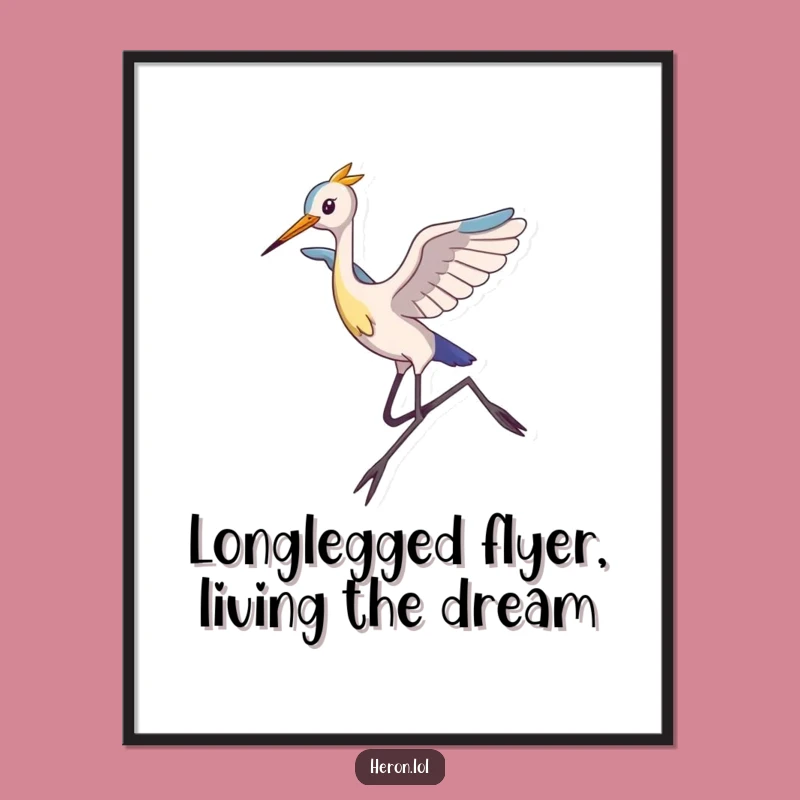 Free Printable Wall Art: Funny Leaping Heron, Long Legs Art, Downloadable Humor Decor