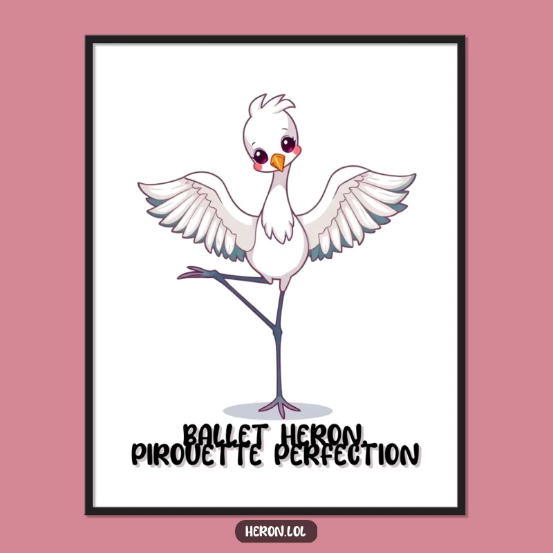 Free Printable Wall Art: Kawaii Heron, Ballet Pose, Cute Downloadable Art Decor