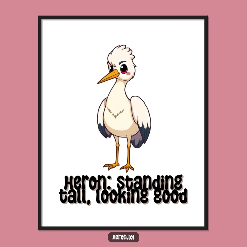 Free Printable Wall Art: Proud Heron Puffed Chest, Majestic Decor, Humorous Download