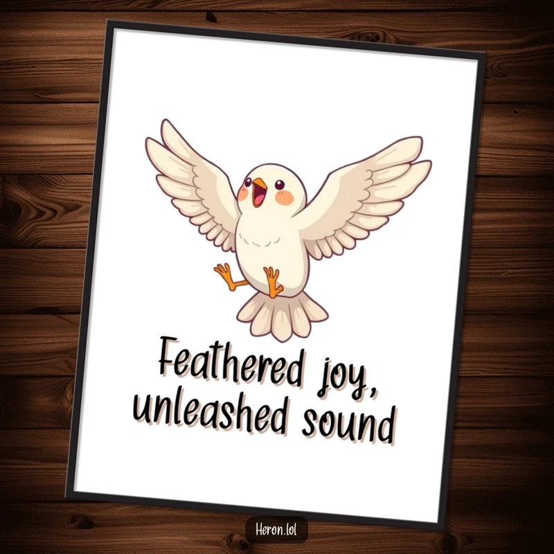 Funny Free Printable Bird Wall Art: Bird leaping joyfully mid-song with wings spread, a vibrant aerial performer.