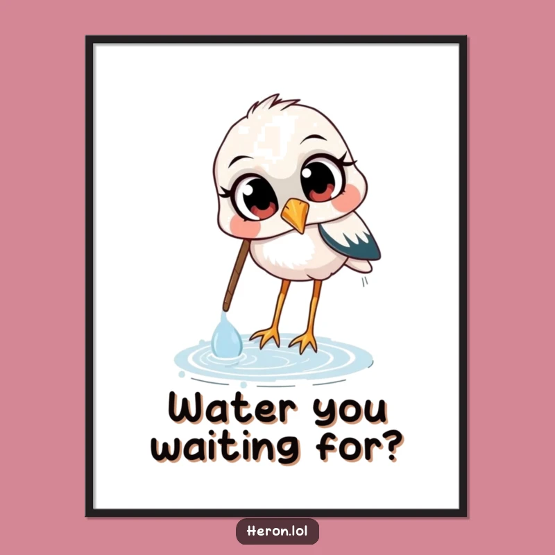 Funny Free Printable Wall Art: Curious Heron Scooping Water, Quirky Downloadable Decor