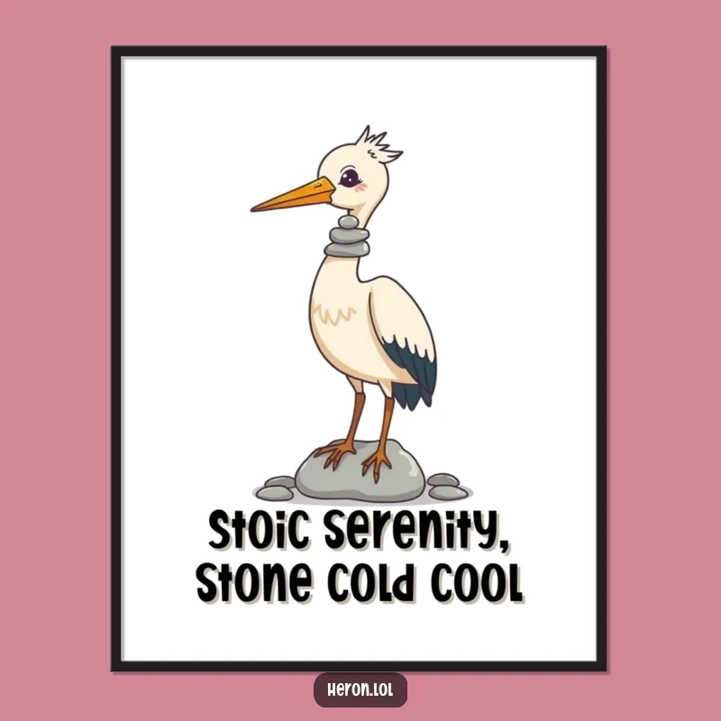 Funny Free Printable Wall Art: Heron Balancing Pebbles, Quirky Downloadable Art for Your Space