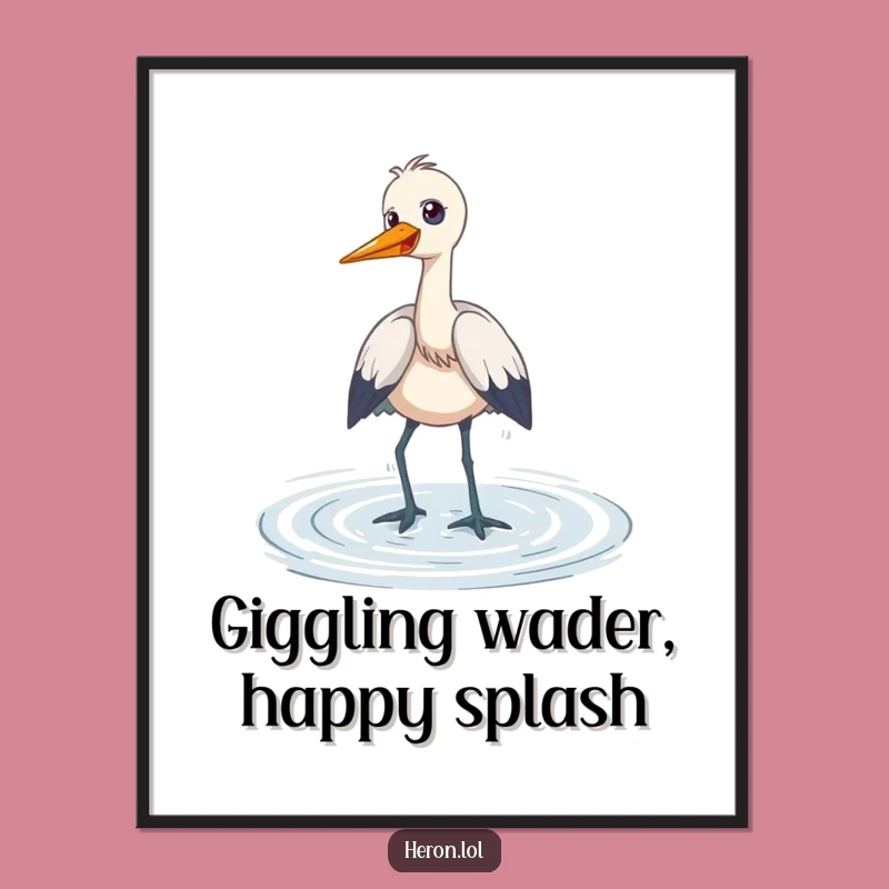 Free Printable Wall Art: Giggling Heron, Wading Fun, Humorous Downloadable Decor