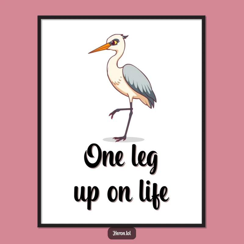 Funny Free Printable Wall Art: Tiptoeing Heron Balance, Quirky Downloadable Decor