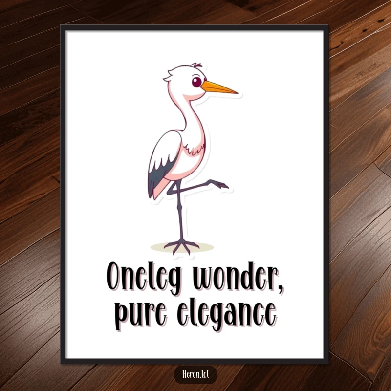 Funny Free Printable Heron Wall Art: Smug bird balancing perfectly on one leg, exuding confidence and humor.