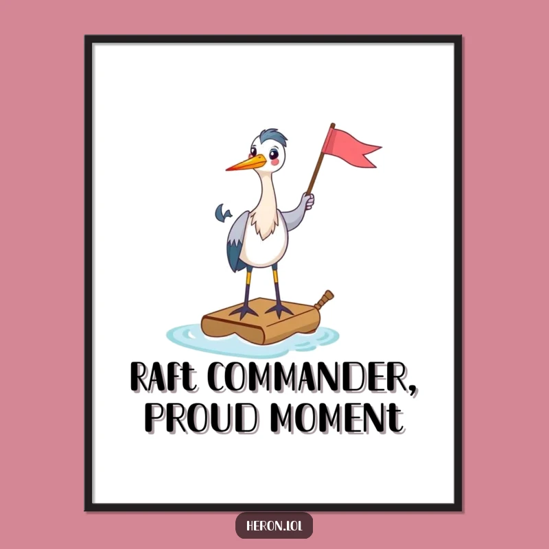 Free Printable Wall Art: Happy Heron on Raft, Flag Art, Whimsical Downloadable Decor