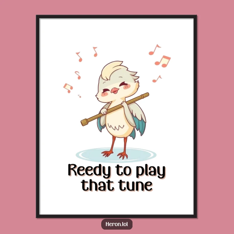 Funny Free Printable Wall Art: Heron Flute Player, Musical Notes, Quirky Downloadable