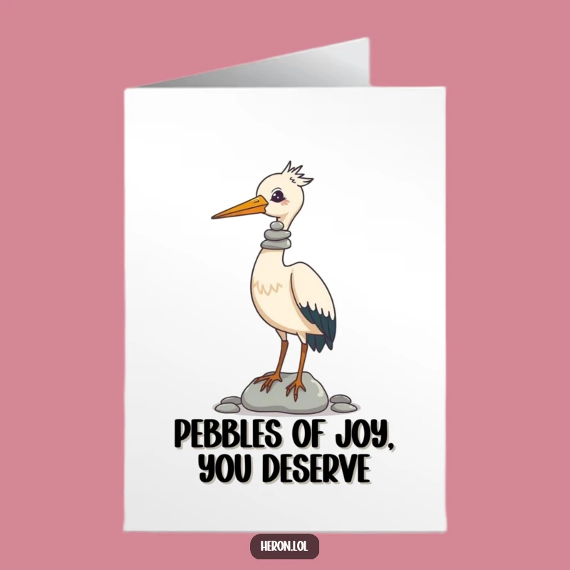 Free Printable Birthday Card: Funny Heron Balancing Pebbles for a Laughable Celebration